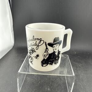 Vintage Hopalong Cassidy Milk Glass Mug 1950s Black Hazel Atlas Cowboy Child Cup